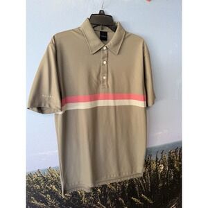 DUNNING Golf Polo Shirt Mens L Coral Stripe Short Sleeve Casual